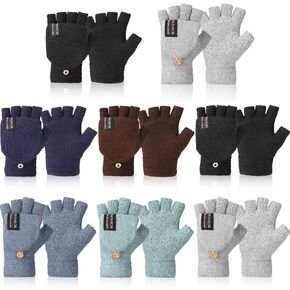 Handepo 8 Pairs Warm Knitted Convertible Fingerless Gloves Winter Gloves with Cover Knitted Convertible Mittens for Men Women (Multicolor)