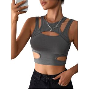 Milumia Women's Cut Out Front Tank Top Sleeveless Sexy Fitted Crop Tops