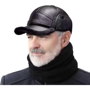 Winter for Men Outdoor Hat, Warm Sport Golf Baseball Cap, Leather Dad Caps with Earflaps for Gifts