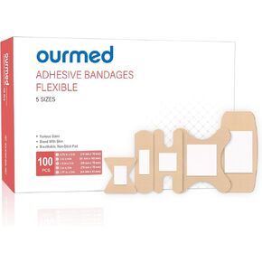 Flexible Assorted Bandages Variety Pack 100 Pieces, Fingertip Bandages for First Aid, Slight Cuts, Scrapes, Abrasion & Wounds Care,Strong Hold for 24 Hours, Non-Latex, HSA FSA Eligible.