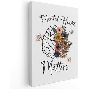 APJYM Mental Health Wall Decor, Mental Health Matters Flower Brain Canvas Wall Art, Therapist Office Decor, School Counselor Office Decor, Mental Health Posters, 16x24 Inches