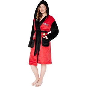 Peanuts Snoopy Womens Fleece Robe with Hood, Pockets, and Tie Waist