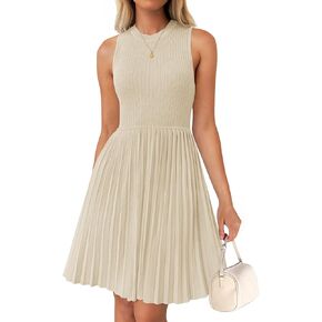 ZESICA Women's Summer Sleeveless Mini Dress 2025 Crewneck Knit A Line Pleated Swing Casual Basic Short Dress in Kuwait