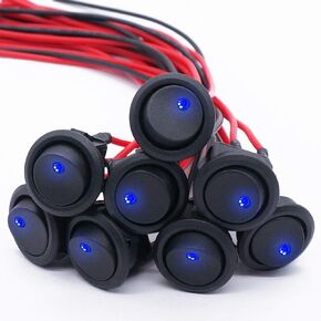 Twidec/8Pcs SPST Round Dot Lighted Rocker Switch Toggle Control for Car Or Boat 20A 12V DC On/Off 4 Colors LED Light with Pre-soldered Wires KCD2-102N-4C-X