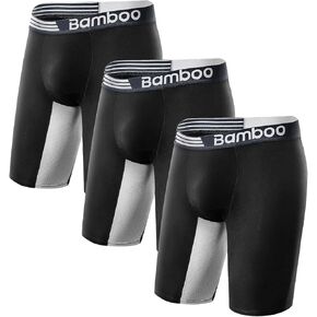 Mens Boxer Briefs Anti Chafe Breathable Moisture-Wicking Bamboo Trunks Underwear without Fly Pouch for Men 3 Pack
