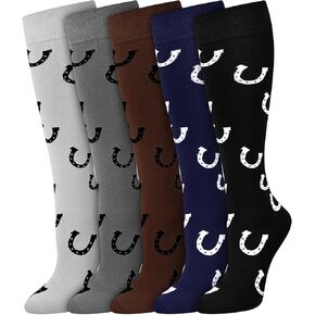Chuarry 5 Pairs Funny Men's Horse Riding Socks Cowboy Boot Socks Novelty Horse Shoe Pattern Knee High Socks Cool Western Gift for Equestrian Horse Lovers