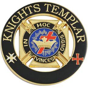 Knights Templar Round Masonic Auto Emblem - [Black & Gold][3'' Diameter]