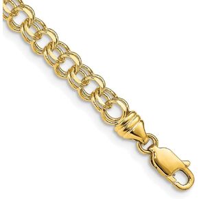 Diamond2Deal 14k Yellow Gold 8in 4.75mm Solid Double Link Charm Bracelet