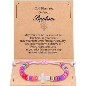 Kvekstio Christian Gift, Cross Charm Colorful Beads Bracelet with Blessing Prayer Card Gift, Women's Faith-Inspired Jewelry
