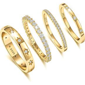 EXGOX Gold Rings for Women Dainty Stackable Gold Rings Non Tarnish 14K Gold Plated Rings Cubic Zirconia Stacking Gold Rings Thumb Knuckle Rings Statement Wedding Bands Rings (4pcs Size 7-11)