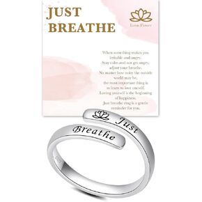 BEILIN Just Breathe Hope Ring 925 Sterling Silver Adjustable Thumb Rings Encourgement Inspirational Jewelry Gift for Women