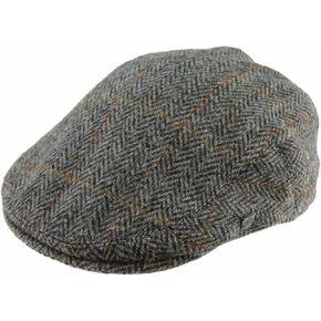 Failsworth Millinery Stornoway Harris Tweed Flat Cap (Latest Version) in Pattern 2022 - Grey, Size: Large (59cm)