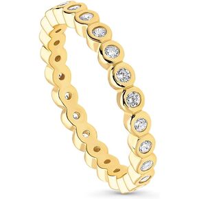 BERRICLE Sterling Silver Bubble Wedding Rings Bezel Set Round Cut Cubic Zirconia CZ Eternity Ring for Women, Yellow Gold Flashed Size 4-10