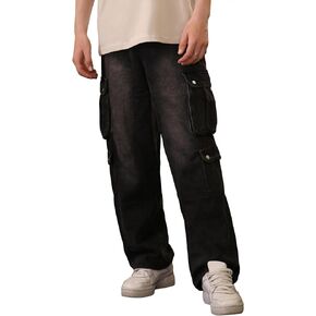 Men's Baggy Hip Hop Jeans Wide Leg Cargo Jeans for Men Loose Fit Streetwear Denim Pants Y2k