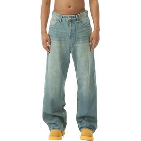 EMMIOL Mens Baggy Jeans Y2k Casual Wide Leg Jeans Pants Loose Fit Denim Skater Vintage Streetwear 90s