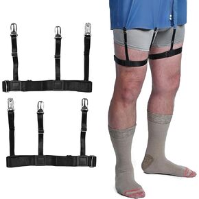 Wardrobe Hackers Shirt Stays for Men with Foot Loops (Stirrup Style) 1 Pair - Elastic Black Shirt Tucker for Men and Women - Extendable Shirt Keepers