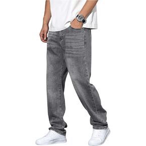 Verdusa Men's Wide Leg Denim Pants Casual Loose Fit Long Jeans with Pockets