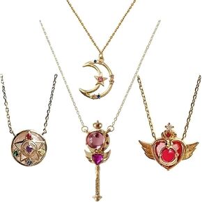 Anime Themed Pendant Necklaces Gold Plated Guardian Star Moon Necklace, Set of 4