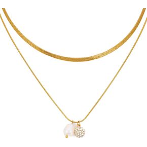 Lucky Brand Real Gold Plated 2 Layer Pendent Imitation Pearl & Fireball Necklace