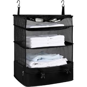 Hyindoor Portable Hanging Travel Luggage Organizer, Collapsible Compartment Hanging Closet, Suitcase Storage for Easy Packing, Black X-Large