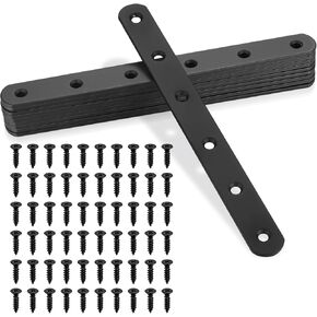 Flat Straight Braces, Black Mending Plate, Heavy Duty Metal Straight Brackets, Repair Joining Bracket, Repair Plates Fixing Bracket Connector for Wood, Furniture, with Screws (Long Type)
