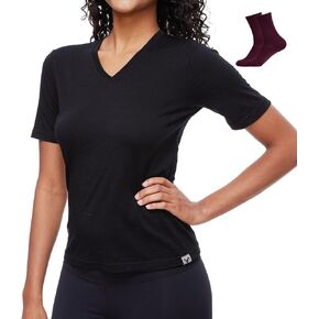 Women's Merino Wool T-Shirt Short Sleeve Athletic Tee Wicking Base Layer(Wool Face Mask Included)