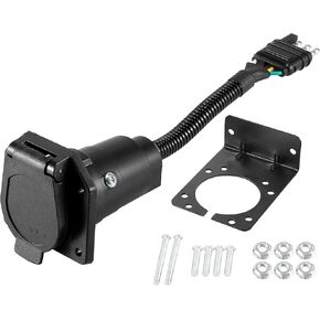 X AUTOHAUX 4-Way Flat Truck to 7-Way Blade Trailer Light Adapter Wiring Reverse Plug Connector with Mounting Bracket for Towing Solutions