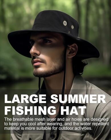 Zylioo XXL Oversize UV Boonie Sun Hat,Quick Dry Breathable Fishing Hats,Water Repellent Cooling Summer Hats with Strap in Kuwait
