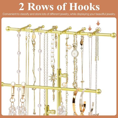 KALYLOC Jewelry Earring Holder Organizer, Adjustable 5 Tiers Rotating Earring Holder 3 Tier Necklace Holder with Wooden Base, Multi-Functional Jewelry Organizer Display Stand for Studs Bracelet Women in Kuwait