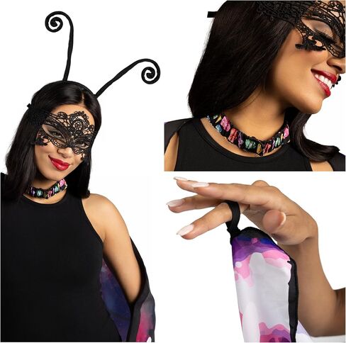 إبداعات Spooktacular للبالغين جناح الفراشة البنفسجي للهالوين، إكسسوارات أزياء الهالوين للنساء، جناح الشال مع قناع دانتيل وعصابة رأس سوداء in Saudi Arabia