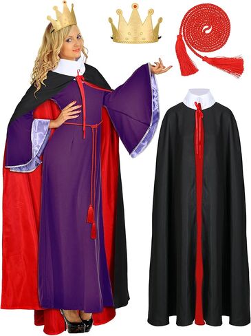 طقم أزياء الملكة للبالغين من 3 قطع من تولايت مع حبل حزام أحمر على شكل تاج وعباءة الملكة للنساء البالغات هدية أزياء الهالوين in Kuwait