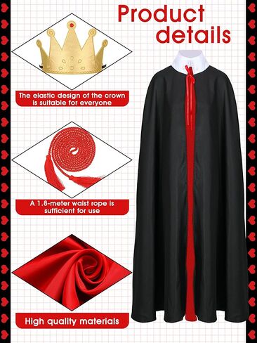 طقم أزياء الملكة للبالغين من 3 قطع من تولايت مع حبل حزام أحمر على شكل تاج وعباءة الملكة للنساء البالغات هدية أزياء الهالوين in Kuwait