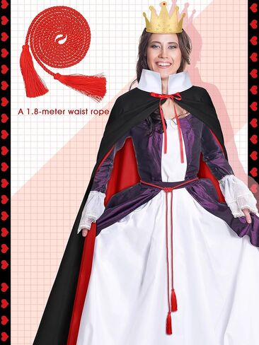 طقم أزياء الملكة للبالغين من 3 قطع من تولايت مع حبل حزام أحمر على شكل تاج وعباءة الملكة للنساء البالغات هدية أزياء الهالوين in Kuwait