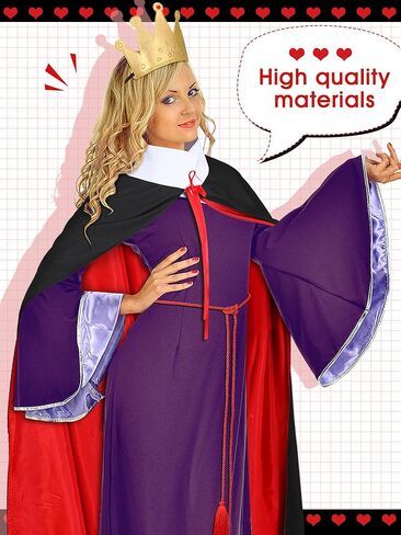 طقم أزياء الملكة للبالغين من 3 قطع من تولايت مع حبل حزام أحمر على شكل تاج وعباءة الملكة للنساء البالغات هدية أزياء الهالوين in Kuwait