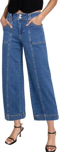 Astylish Womens High Waisted Wide Leg Jeans Cropped Straight Leg Denim Pants in Kuwait