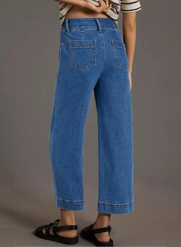 Astylish Womens High Waisted Wide Leg Jeans Cropped Straight Leg Denim Pants in Kuwait
