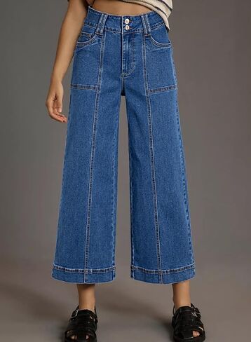 Astylish Womens High Waisted Wide Leg Jeans Cropped Straight Leg Denim Pants in Kuwait