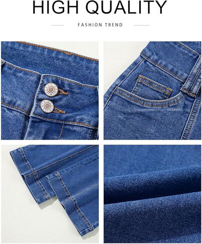 Astylish Womens High Waisted Wide Leg Jeans Cropped Straight Leg Denim Pants in Kuwait