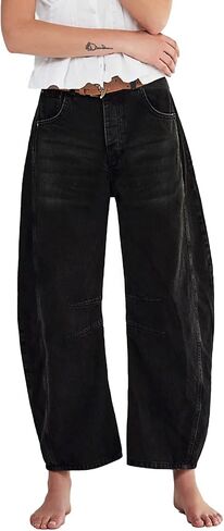 Allimy Womens Jeans Mid Rise Barrel Leg Vintage Jeans for Women Trendy 2024 Denim Pants Non Stretch in Kuwait