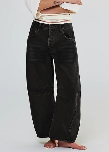 Allimy Womens Jeans Mid Rise Barrel Leg Vintage Jeans for Women Trendy 2024 Denim Pants Non Stretch in Kuwait