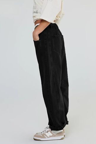 Allimy Womens Jeans Mid Rise Barrel Leg Vintage Jeans for Women Trendy 2024 Denim Pants Non Stretch in Kuwait