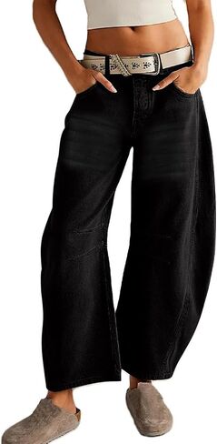 Allimy Womens Jeans Mid Rise Barrel Leg Vintage Jeans for Women Trendy 2024 Denim Pants Non Stretch in Kuwait