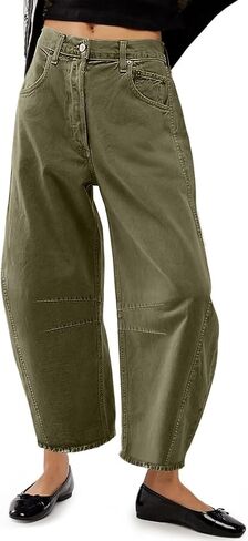 Allimy Womens Jeans Mid Rise Barrel Leg Vintage Jeans for Women Trendy 2024 Denim Pants Non Stretch in Kuwait
