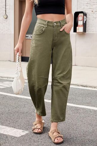 Allimy Womens Jeans Mid Rise Barrel Leg Vintage Jeans for Women Trendy 2024 Denim Pants Non Stretch in Kuwait