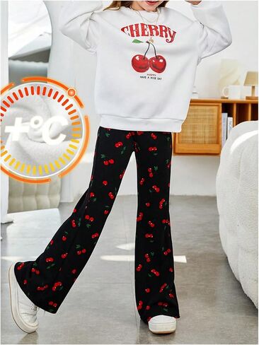 Girl's 2 Piece Fall Outfits Cherry Crewneck Sweatshirts Tops and Flare Leg Pants Set Fall Clothes in Saudi Arabia