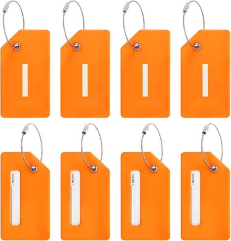 PATIKIL Initial Luggage Tags, 8 Pcs Silicone Suitcase Tag Identifier ID Card Holder Unique Luggage Name Tags with Stainless Steel Loop, Letter I, Orange in Kuwait