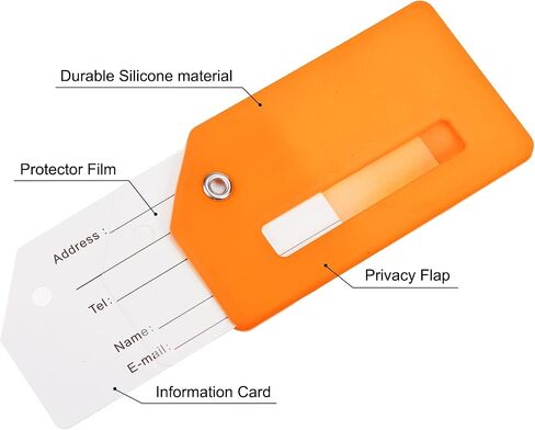 PATIKIL Initial Luggage Tags, 8 Pcs Silicone Suitcase Tag Identifier ID Card Holder Unique Luggage Name Tags with Stainless Steel Loop, Letter I, Orange in Kuwait