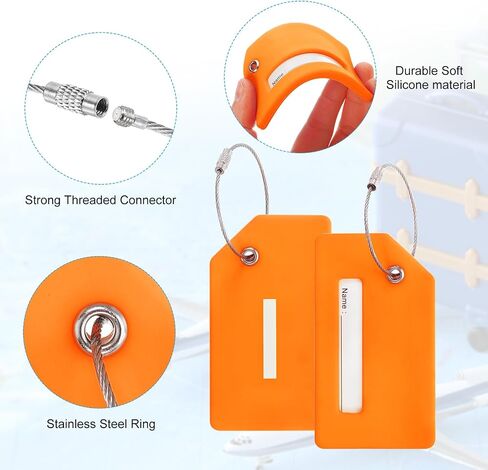 PATIKIL Initial Luggage Tags, 8 Pcs Silicone Suitcase Tag Identifier ID Card Holder Unique Luggage Name Tags with Stainless Steel Loop, Letter I, Orange in Kuwait