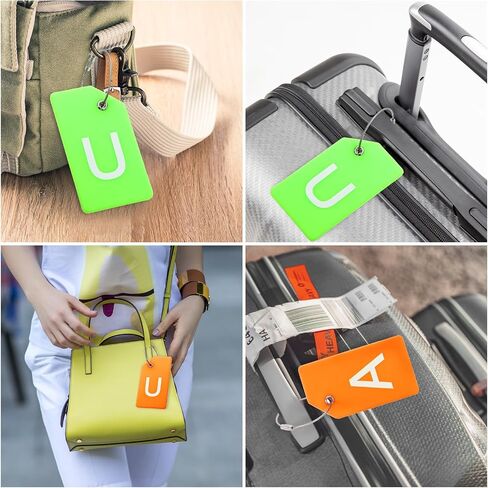 PATIKIL Initial Luggage Tags, 8 Pcs Silicone Suitcase Tag Identifier ID Card Holder Unique Luggage Name Tags with Stainless Steel Loop, Letter I, Orange in Kuwait