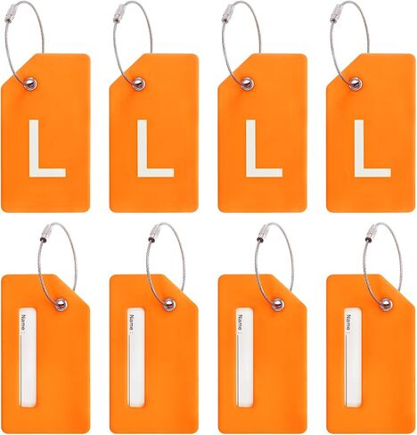 PATIKIL Initial Luggage Tags, 8 Pcs Silicone Suitcase Tag Identifier ID Card Holder Unique Luggage Name Tags with Stainless Steel Loop, Letter I, Orange in Kuwait